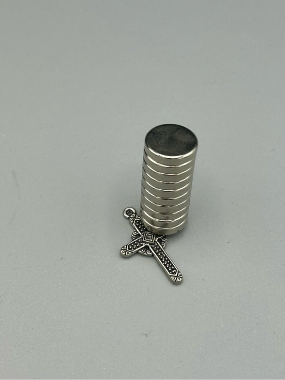 Silver Tone Textured Cross Pendant Marcasite Look Charm - Picture 6 of 9